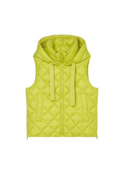 Recycled no down, vest, fixed hood