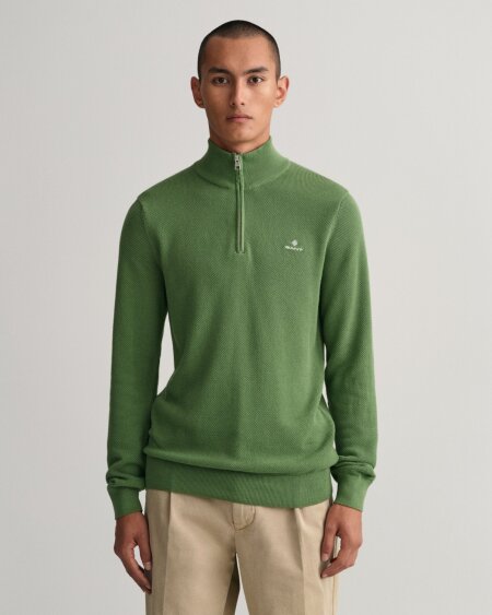 COTTON PIQUE HALF ZIP