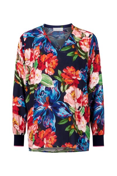printed V-neck blouse with knit cuf