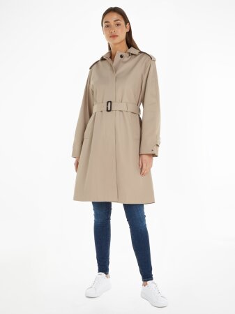 COTTON SB HOODED BELTED COAT