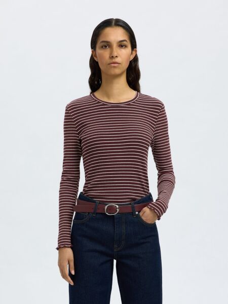 SLFANNA LS CREW NECK TEE STR NOOS