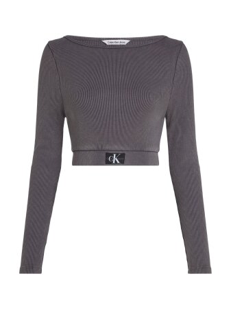 WOVEN LABEL WASHED RIB LS TOP