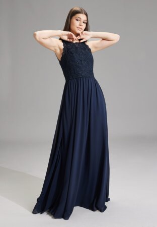 High-closed-Abendkleid mit floraler