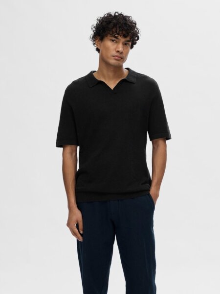 SLHBERG LINEN SS KNIT OPEN POLO