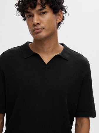 SLHBERG LINEN SS KNIT OPEN POLO