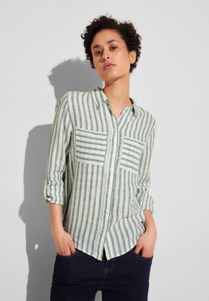 LS_Striped shirtcollar blouse