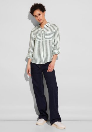LS_Striped shirtcollar blouse