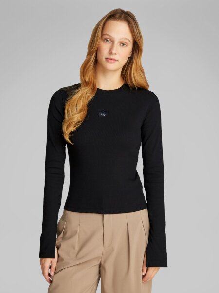 WOVEN LABEL RIB LS TOP
