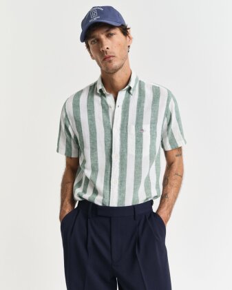 REG COTTON LINEN STRIPE SS SHIRT