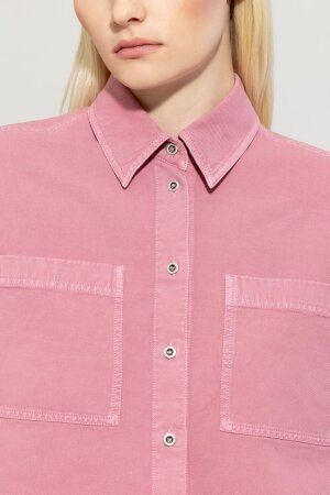 Denim-Bluse aus Leinen-Mix