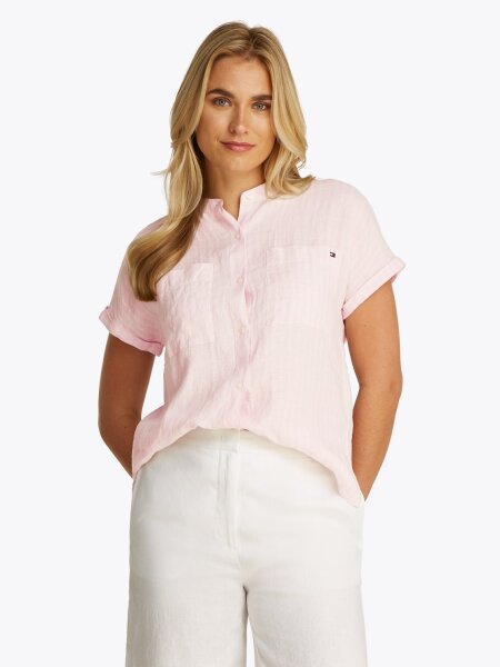 ESS LINEN COLLARLESS S/S BLOUSE