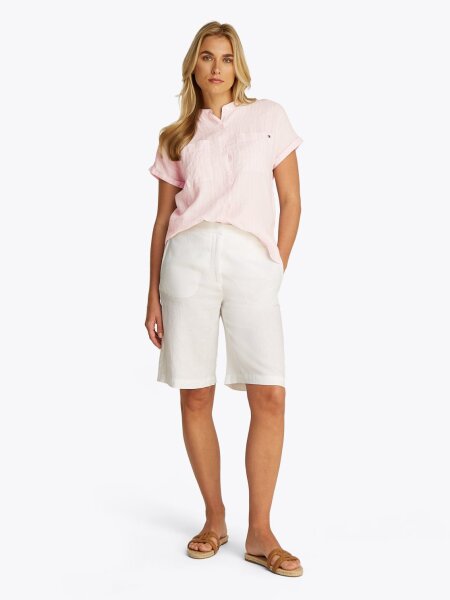ESS LINEN COLLARLESS S/S BLOUSE