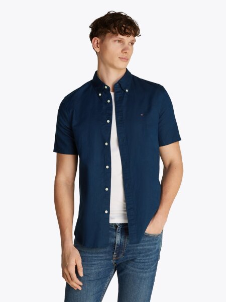 LINEN BLEND SOLID  SS RF SHIRT