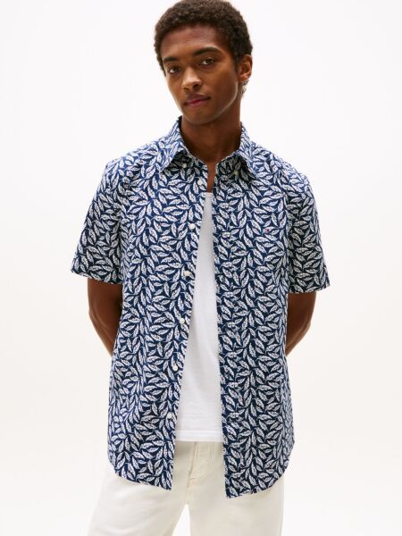 LINEN BLEND PRINT S/S RF SHIRT