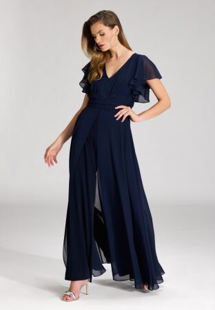Chiffon Jumpsuit mit &Uuml;berrock und V