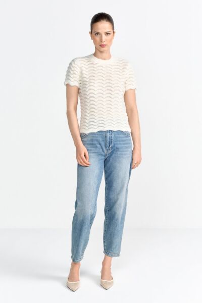 Short Sleeve Crew Neck zig zag Yarn