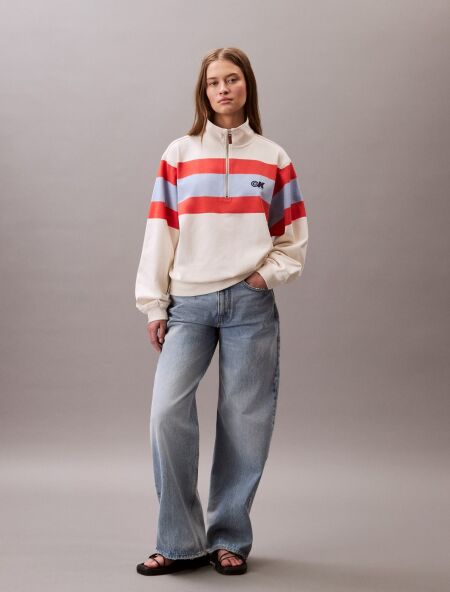 RUGBY JERSEY 1/4 ZIP STRIPE TOP