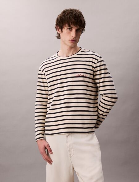 LS COMPACT RIB STRIPE CREWNK TEE