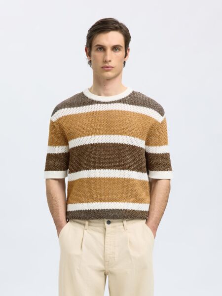 SLHGINGER SS KNIT RELAXED STRIPE TE