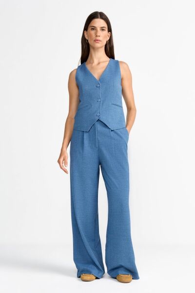 Blue Melange Pleated Pants