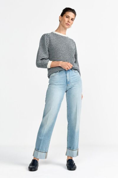 Striped Crew Puff Sleeves