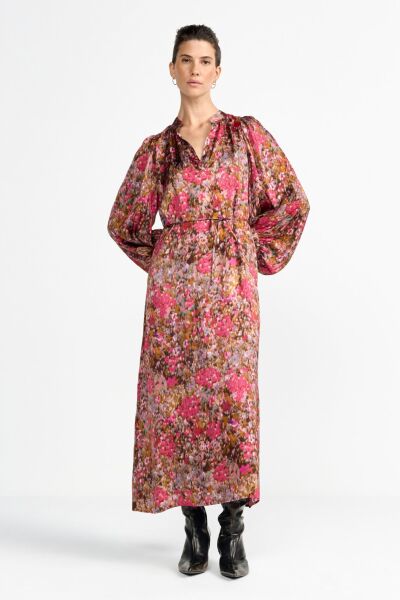 Printed Midi Dress with V-Neck