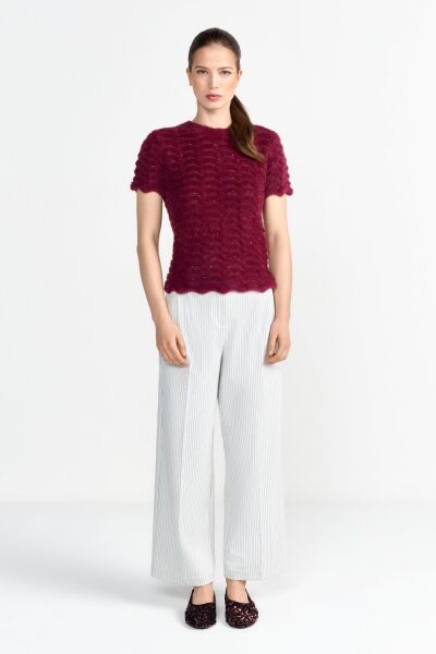 Short Sleeve Crew Neck zig zag Yarn