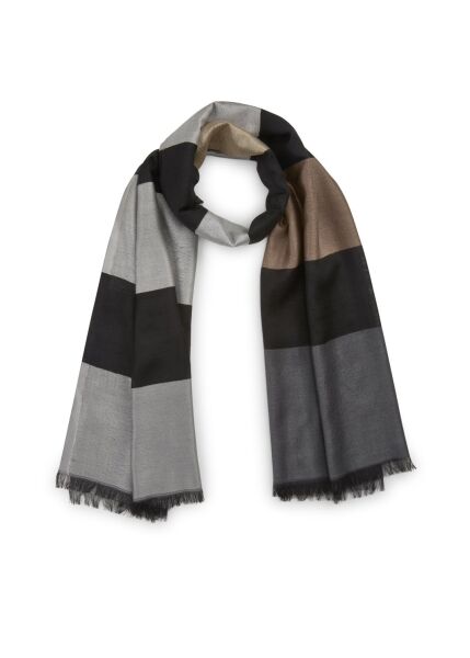 WOVEN SCARF COTTON MIX STRIPES schw