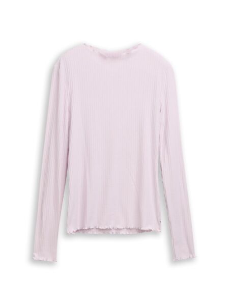 rib T-shirt with frill edge