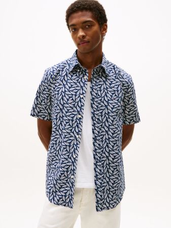 LINEN BLEND PRINT S/S RF SHIRT
