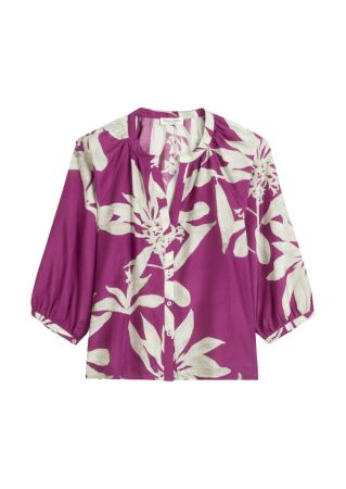 Blouse, deep v-neck, buttons at CF,