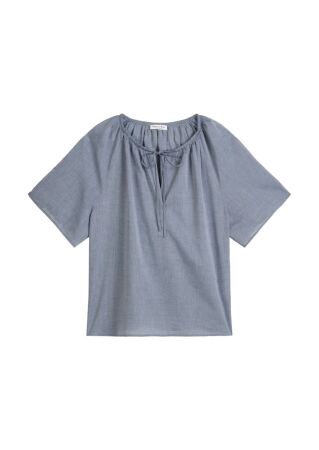 Blouse, round neck with gathering a