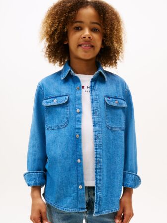 MID BLUE DENIM SHIRT LS