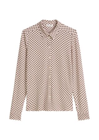 Jersey blouse, long sleeve, collar,