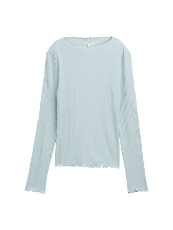 rib T-shirt with frill edge