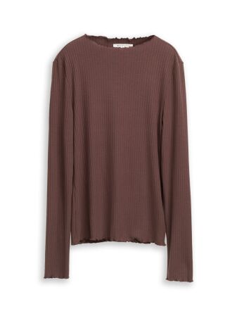 rib T-shirt with frill edge
