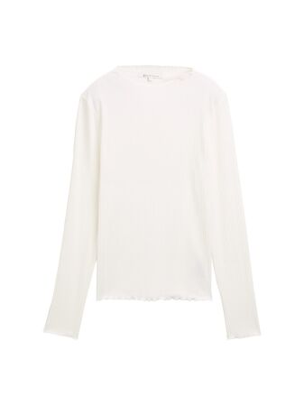 rib T-shirt with frill edge