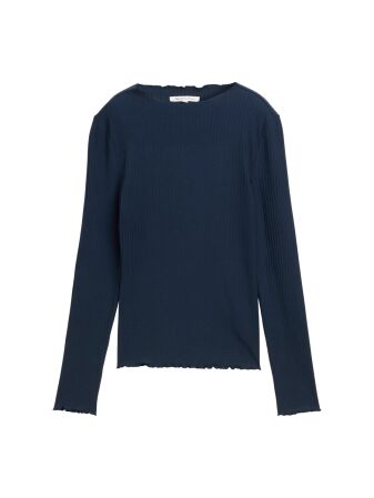 rib T-shirt with frill edge